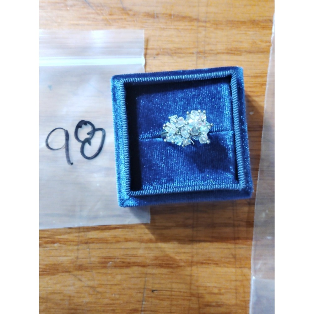 Sterling silver Aurora Borealis Crystal Bead Cluster Ring  Size 6.5 Cocktail
